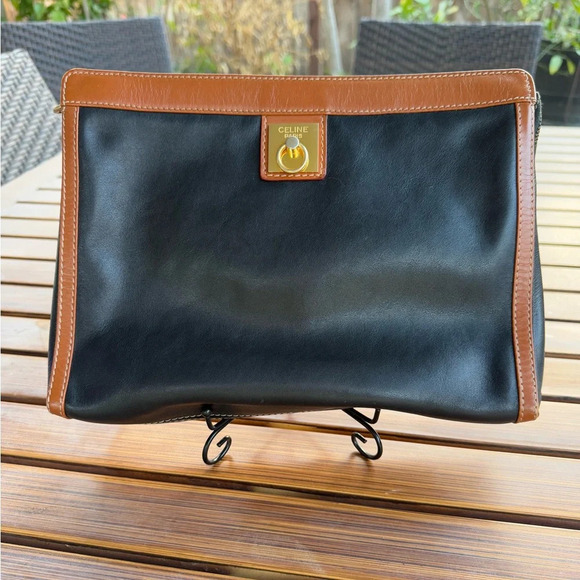 Celine clutch in great used condition black and brown leather with gold hardware - Picture 1 of 14